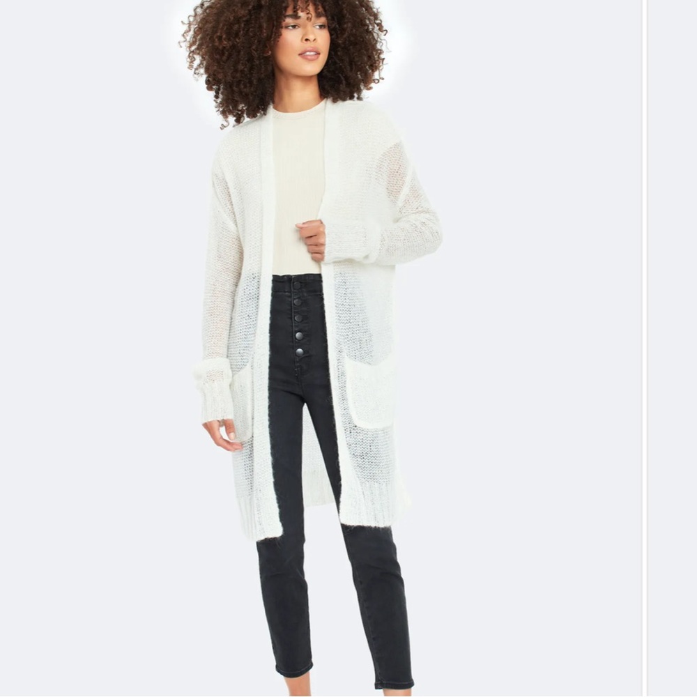 knitted Cream Open Front Cardigan with side Slits